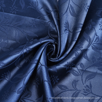 Cheap price plain dyed blue 100% polyester satin jacquard curtain fabric for wholesale